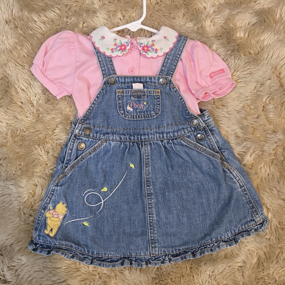 Vintage Y2K Winnie the Pooh Denim Dress 18m & Oshkosh Embroidery 2T Shirt
